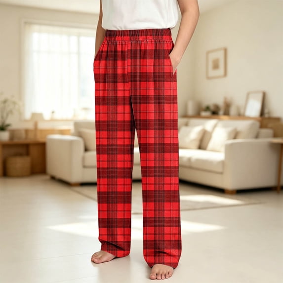 JOANKDMI Teen Boys Girls Plaid Lounge Pants Size 13-14 Relaxed Fit Elastic Waist Sleepwear Comfy Pajama Bottoms Classic Tartan Everyday Casual Nightwear Trousers