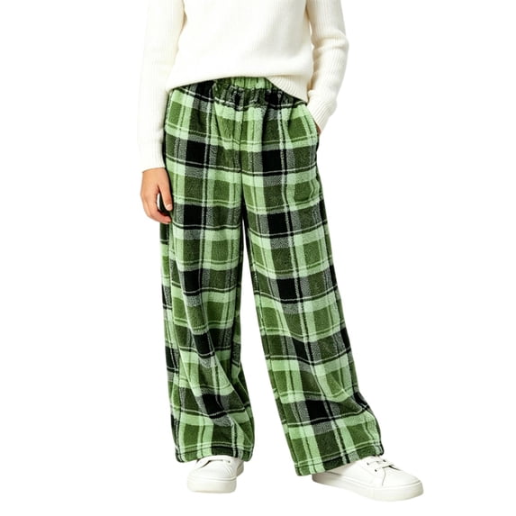 JOANKDMI Teen Girls Plaid Pajama Size 14-15 Pants Warm Fleece Fuzzy Lounge Bottoms Winter Thick Sleepwear Elastic Waist Comfy Cold Weather Relaxed Fit Sleep Trousers Home