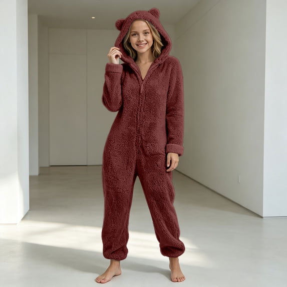 JOANKDMI Toddler Girls Fleece Size 2-3 Onesie Pajamas with Cute Ears Hood Zipper Front Fuzzy Warm Sleepwear Fluffy One Piece Jumpsuit for Winter Lounge Home Casual Nightwear