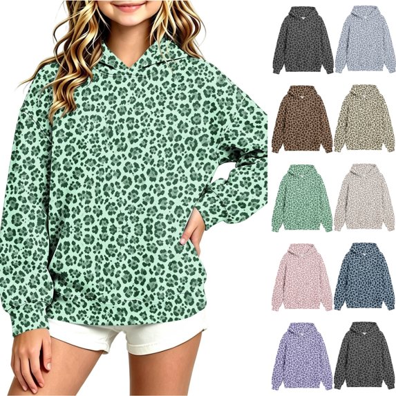 JOANKDMI Tween Girls Leopard Print Sweatshirt Size 11-12 Pullover Hoodie Animal Graphic Long Sleeve Casual Loose Fit Hooded Top Slouchy Fall Winter Fashion Streetwear Lounge Tops