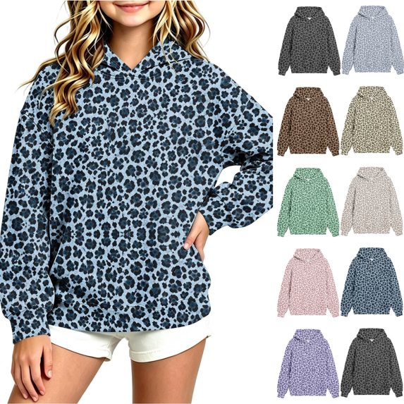JOANKDMI Tween Girls Leopard Print Sweatshirt Size 12-13 Pullover Hoodie Animal Graphic Long Sleeve Casual Loose Fit Hooded Top Slouchy Fall Winter Fashion Streetwear Lounge Tops