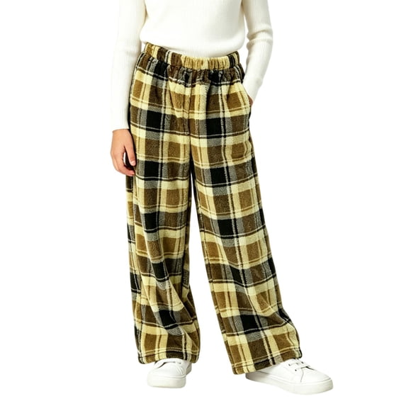 JOANKDMI Tween Girls Plaid Pajama Size 11-12 Pants Warm Fleece Fuzzy Lounge Bottoms Winter Thick Sleepwear Elastic Waist Comfy Cold Weather Relaxed Fit Sleep Trousers Home