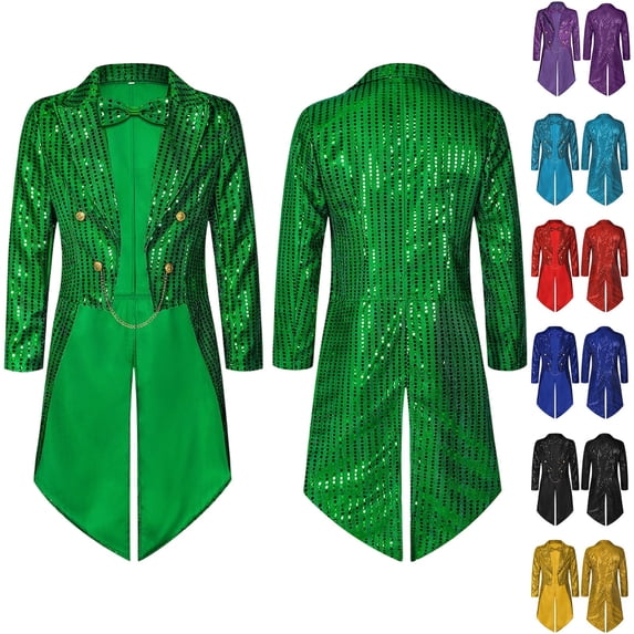 JOANKDMI Unisex Adult Ringmaster Showman Steampunk Magician Costume Sequined Tailcoat Jacket with Chain Details for Circus Carnival Party Stage Fancy Dress Garments