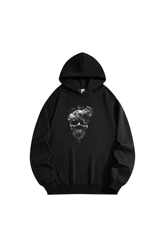Unisex Graphic Hoodies Dark Aesthetic Skull Print Pullover Sweatshirts Creepy Halloween Skeleton Long Sleeve Drawstring Tops with Pocket for Men