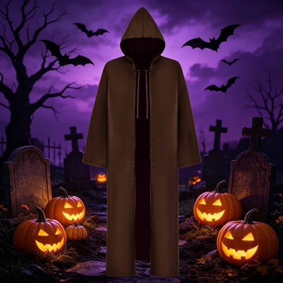 JOANKDMI Unisex Halloween Cape Long Hooded Cloak Full Length Solid Flowy Costume Robe for Role Play Party Dress Up Witchcraft Wizard Apparel