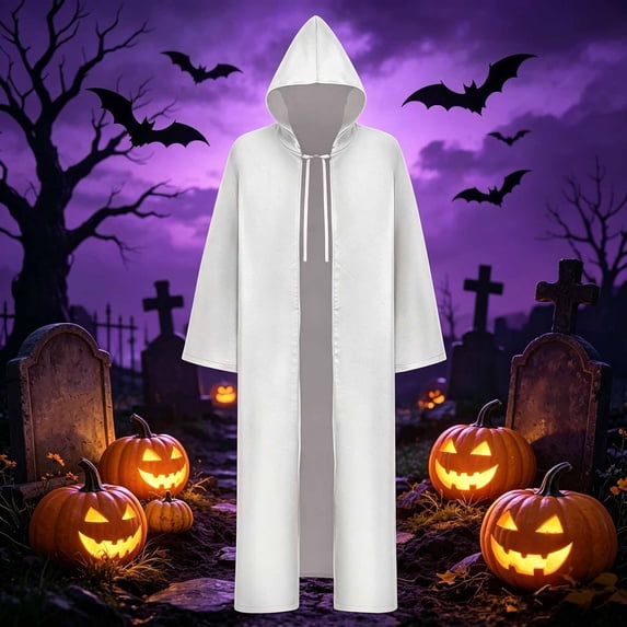 JOANKDMI Unisex Halloween Cape Long Hooded Cloak Full Length Solid Flowy Costume Robe for Role Play Party Dress Up Witchcraft Wizard Apparel