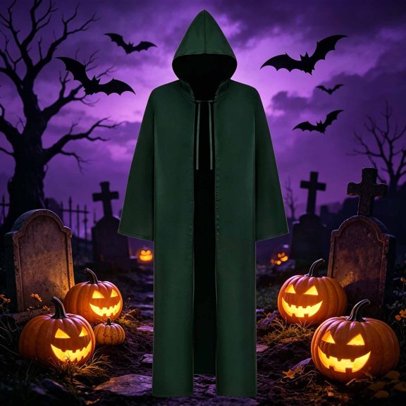 JOANKDMI Unisex Halloween Cape Long Hooded Cloak Full Length Solid Flowy Costume Robe for Role Play Party Dress Up Witchcraft Wizard Apparel