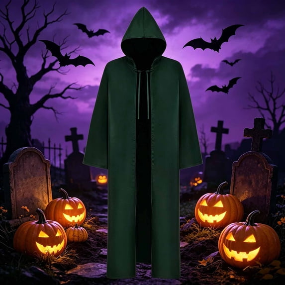 JOANKDMI Unisex Halloween Cape Long Hooded Cloak Full Length Solid Flowy Costume Robe for Role Play Party Dress Up Witchcraft Wizard Apparel