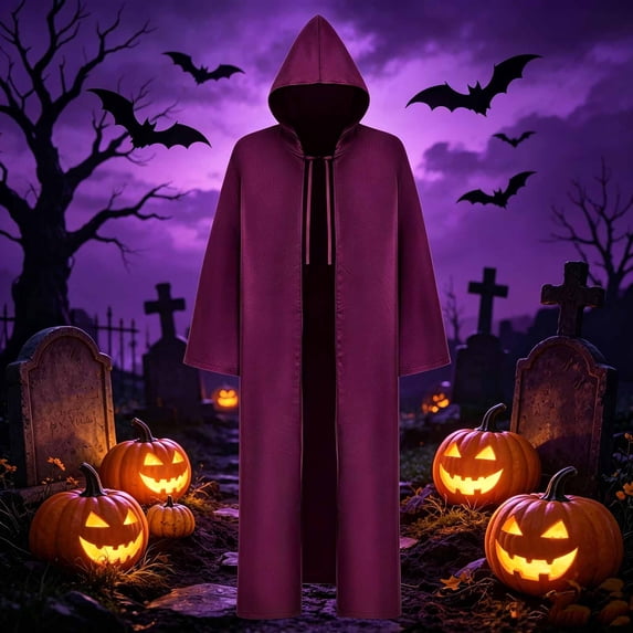 JOANKDMI Unisex Halloween Cape Long Hooded Cloak Full Length Solid Flowy Costume Robe for Role Play Party Dress Up Witchcraft Wizard Apparel