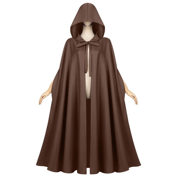 JOANKDMI Unisex Halloween Cloak with Hood Full Length Long Cape Tie Front Wicca Pagan Robe for Vampire Witch Wizard Gothic Cosplay Costume Role Play Dress Up Party