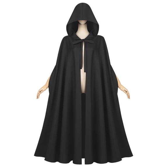 JOANKDMI Unisex Halloween Cloak with Hood Full Length Long Cape Tie Front Wicca Pagan Robe for Vampire Witch Wizard Gothic Cosplay Costume Role Play Dress Up Party