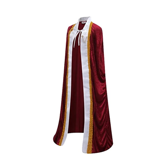 JOANKDMI Unisex Royal King Cape Elegant Velvet Robe with Faux Fur Trim and Metallic Braid for Medieval Prince Role Play Fairytale Ruler Dress Up and Majestic Halloween Party Costume