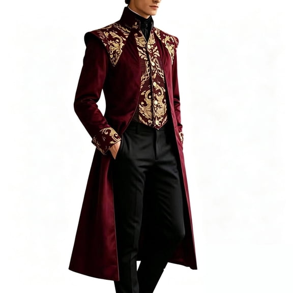JOANKDMI Velvet Tailcoat for Men Vintage Victorian Frock Coat Steampunk Gothic Embroidered Jacket Halloween Pirate Vampire Cosplay Outfit Long Sleeve