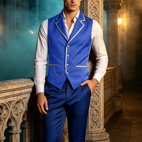JOANKDMI Victorian Steampunk Vest for Men Gothic Aristocrat Waistcoat with Metallic Trim and Chain Ringmaster Prince Halloween Costume Medieval Fair Vintage Top