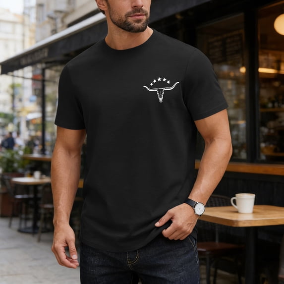JOANKDMI Vintage Graphic Tees for Men Short Sleeve Crew Neck T-Shirt Novelty Western Bull Skull Print Pullover Tops Relaxed Fit Everyday Casual Summer Clothes