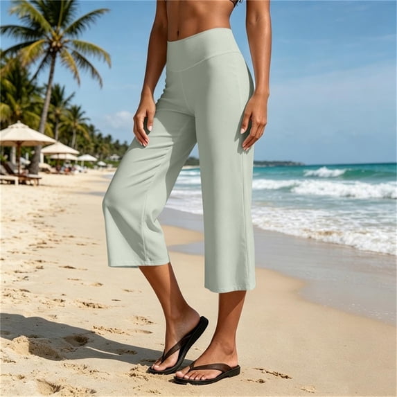 JOANKDMI Wide Leg Capri Pants for Women High Waisted Cropped Trousers Casual Loose Lounge Yoga Flowy Pants Summer Lightweight Culottes