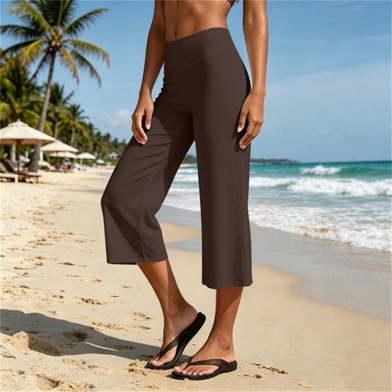 JOANKDMI Wide Leg Capri Pants for Women High Waisted Cropped Trousers Casual Loose Lounge Yoga Flowy Pants Summer Lightweight Culottes