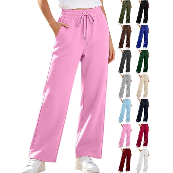 JOANKDMI Wide Leg Sweatpants Women with Pockets High Waisted Relaxed Fit Open Bottom Elastic Drawstring Waist Comfy Yoga Athletic Track Pants Workout Sweatpants Women, L-3XL