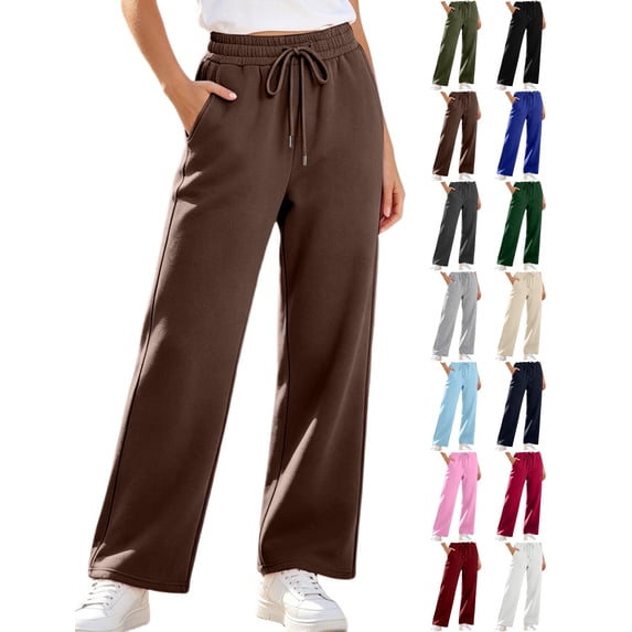 JOANKDMI Wide Leg Sweatpants Women with Pockets High Waisted Relaxed Fit Open Bottom Elastic Drawstring Waist Comfy Yoga Athletic Track Pants Workout Sweatpants Women, L-3XL