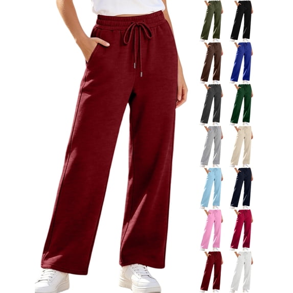 JOANKDMI Wide Leg Sweatpants Women with Pockets High Waisted Relaxed Fit Open Bottom Elastic Drawstring Waist Comfy Yoga Athletic Track Pants Workout Sweatpants Women, L-3XL