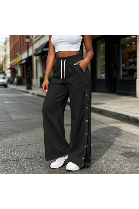 Wide Leg Sweatpants Women Tearaway High Waisted Casual Pants with Side Snap Buttons and Pockets Loose Fit Active Athletic Workout Lounge Baggy Track Pants