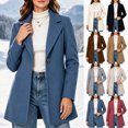 thumbnail image 1 of JOANKDMI Winter Wool Blend Pea Coat for Women Elegant Notched Lapel Single Breasted Mid-Length Trench Coat Casual Fall Office Dressy Outerwear Overcoat with Pockets, 1 of 7