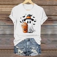 thumbnail image 1 of JOANKDMI Witch Ghost Halloween Shirts for Women Short Sleeve Pumpkin Spice Latte Graphic Tees Casual Fall Autumn Crewneck T-Shirt Novelty Holiday Party Tops, 1 of 6