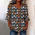 thumbnail image 1 of JOANKDMI Women Jack-o-Lantern and Ghost Shirt Striped V Neck Button Up Tunic With Spiderweb Details for Halloween Group Dress Up Casual Festive Holiday Matching Outfits, 1 of 7