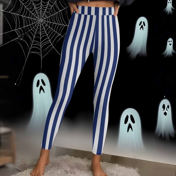 JOANKDMI Women Spooky Mischief Jester Costume Two-Tone Split Colorblock Striped Stretch Leggings for Performance Carnival Event Fun Bottoms Dress Up