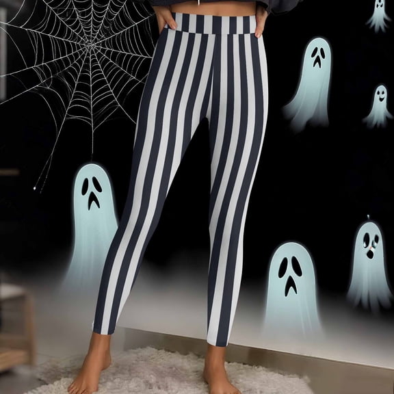 JOANKDMI Women Spooky Mischief Jester Costume Two-Tone Split Colorblock Striped Stretch Leggings for Performance Carnival Event Fun Bottoms Dress Up
