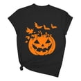 thumbnail image 1 of JOANKDMI Women's Fall Shirts Pumpkin Face Graphic Halloween Tees Short Sleeve Autumn Leaves Tops Casual Holiday Party T-Shirts, 1 of 3