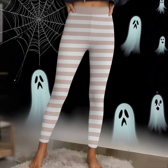 JOANKDMI Women's Festive Striped Leggings Elf Witch Tights Elastic Bottoms for Holiday Carnival Party Trick-or-Treat Chic Halloween Outfit Accessory