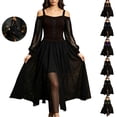 thumbnail image 1 of JOANKDMI Women's Gothic Midi Dress Elegant Vampire Costume Cold Shoulder Sheer Long Sleeve Lace-up Corset for Roleplay Halloween Party Outfit Chic, S-3XL, 1 of 9