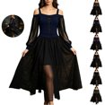 thumbnail image 1 of JOANKDMI Women's Gothic Midi Dress Elegant Vampire Costume Cold Shoulder Sheer Long Sleeve Lace-up Corset for Roleplay Halloween Party Outfit Chic, S-3XL, 1 of 9