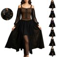 thumbnail image 1 of JOANKDMI Women's Gothic Midi Dress Elegant Vampire Costume Cold Shoulder Sheer Long Sleeve Lace-up Corset for Roleplay Halloween Party Outfit Chic, S-3XL, 1 of 9