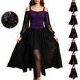 thumbnail image 1 of JOANKDMI Women's Gothic Midi Dress Elegant Vampire Costume Cold Shoulder Sheer Long Sleeve Lace-up Corset for Roleplay Halloween Party Outfit Chic, S-3XL, 1 of 9
