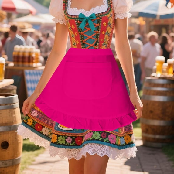 JOANKDMI Women's Traditional Tavern Maid Costume Floral Dress with Ruffled Pocket Apron for Cultural Festival Event Halloween Carnival Party Dress Up Outfit