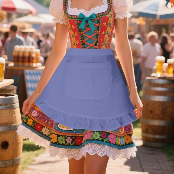JOANKDMI Women's Traditional Tavern Maid Costume Floral Dress with Ruffled Pocket Apron for Cultural Festival Event Halloween Carnival Party Dress Up Outfit