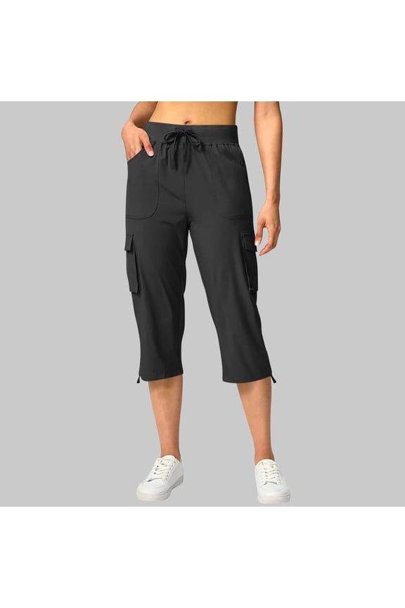 JOANKDMI Womens Cargo Capris Lightweight Hiking Quick Dry High Waist Athletic Cropped Trousers with Pockets Ruched Cinch Bottom for Outdoor Golf Workout