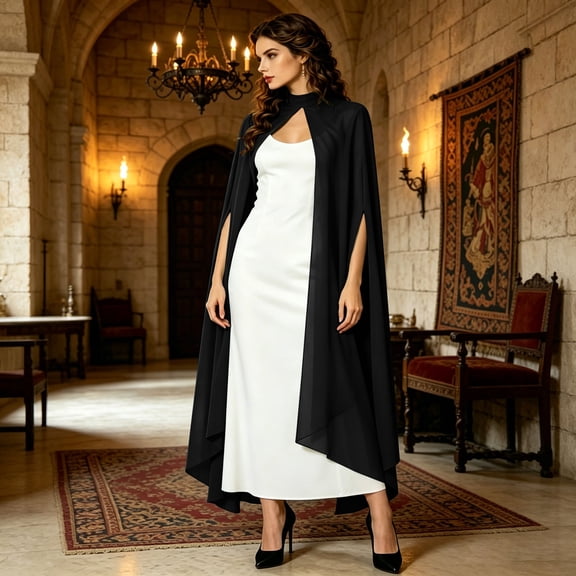 JOANKDMI Womens Chiffon Cape Long Sheer Cloak Elegant Bridal Capelet for Evening Dress Wedding Party Formal Event Vintage Wrap Shawl
