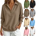 thumbnail image 1 of JOANKDMI Womens Collar Sweatshirt Button Down V Neck Pullover Tops Drop Shoulder Long Sleeve Loose Fit Fall Fashion Casual Lounge Wear Streetwear Outfits, 1 of 6