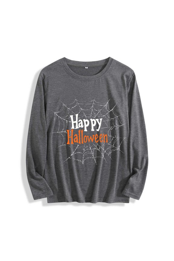 Womens Halloween Shirts Long Sleeve Crewneck Spider Web Graphic Tees Casual Loose Fall Tops Happy Halloween Pullover Blouses for Party Holiday Spooky Season