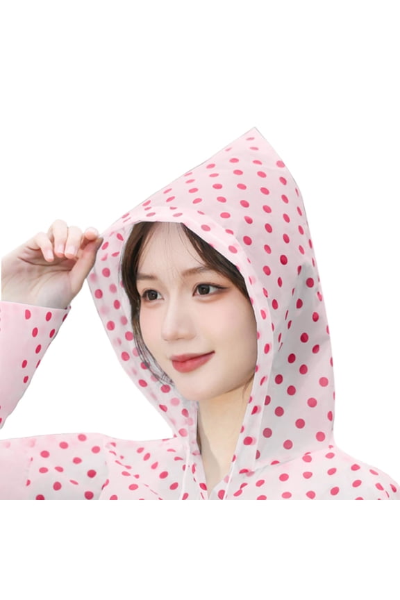 Womens Lightweight Rain Jacket Long Waterproof Reusable Poncho Drawstring Hood Button Down Portable Emergency Rainwear for Theme Park Hiking Travel Outdoor Daily Wear
