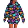 thumbnail image 1 of JOANKDMI Womens Retro Graphic Halloween Sweatshirt Hoodie Oversized Colorful Print Pullover Long Sleeve Drawstring with Pocket Y2K Fall Fashion Casual Trendy Tops, 1 of 6