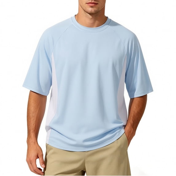 JOANKDMI Workout Athletic Shirts for Men Short Sleeve Quick Dry Gym T-Shirts Moisture Wicking Color Block Training Tops Crewneck Activewear for Running Fitness Exercise, M-5XL