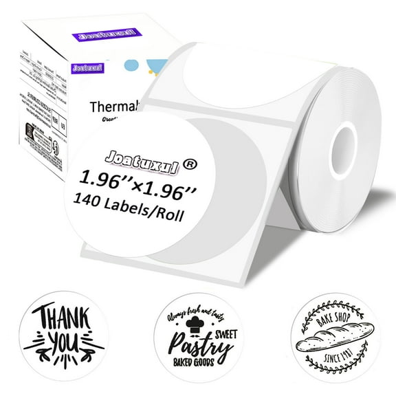 JOATUXUL 2 inch Round Thermal Labels for T50M/M110/M120/M220/M221 Label Maker, Thermal Printer Labels for Barcode, Shipping, Customized, Circle Direct Thermal Stickers 140 PCS/1 Roll, White
