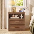 thumbnail image 1 of JOAXSWE 24" Farmhouse Nightstand with Charging Station, 2 Drawers and Open Shelf, Modern Bedside Table with Metal Handle for Bedroom, Brown, 1 of 7