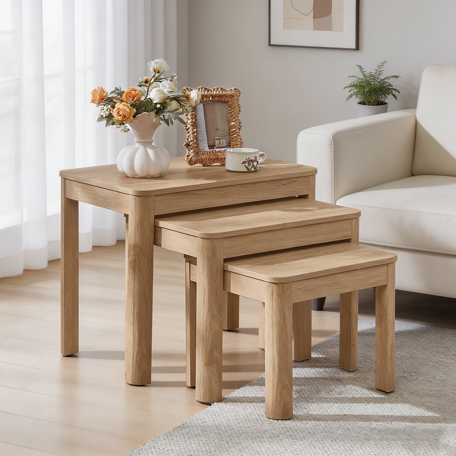 JOAXSWE Farmhouse Nesting Tables Set of 3, Nesting Side Tables with ...