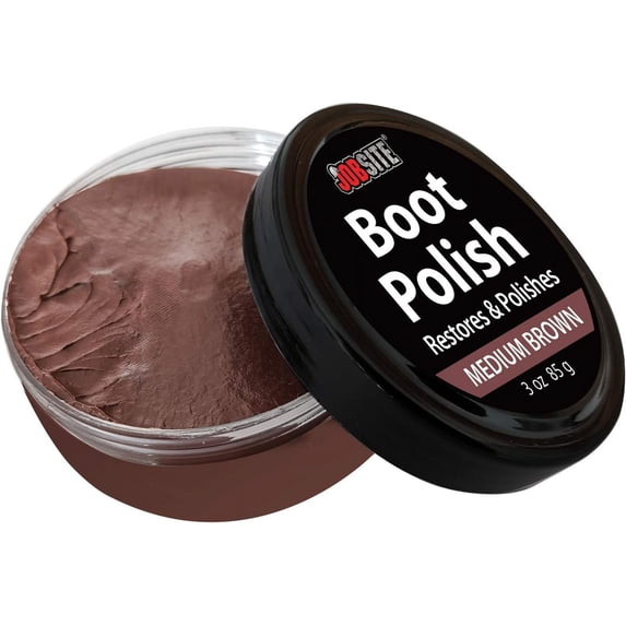 JOB SITE Premium Leather Boot & Shoe Polish Cream - Restores, Conditions & Polishes - Medium Brown - 3 oz