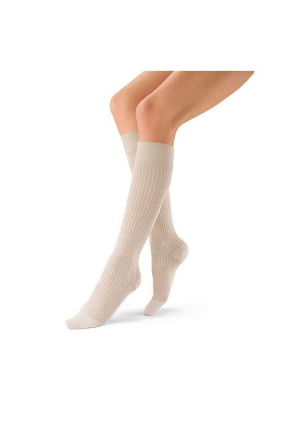 120217 soSoft Compression Sock, Ribbed Pattern, 15-20mmHg, Knee High, Sand, Small